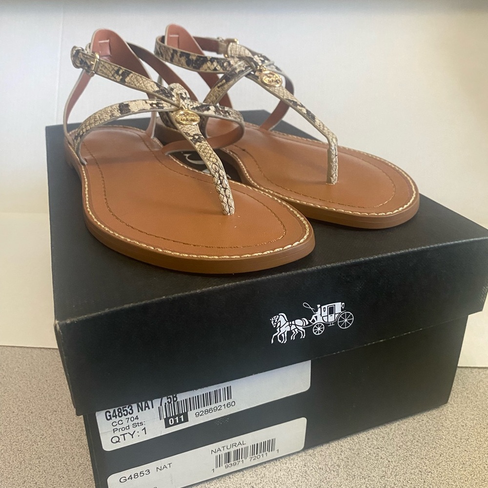 Women Coach Lydia Snake Animal Print Leather Ankle Strap Sandal Shoe Size 7.5 38